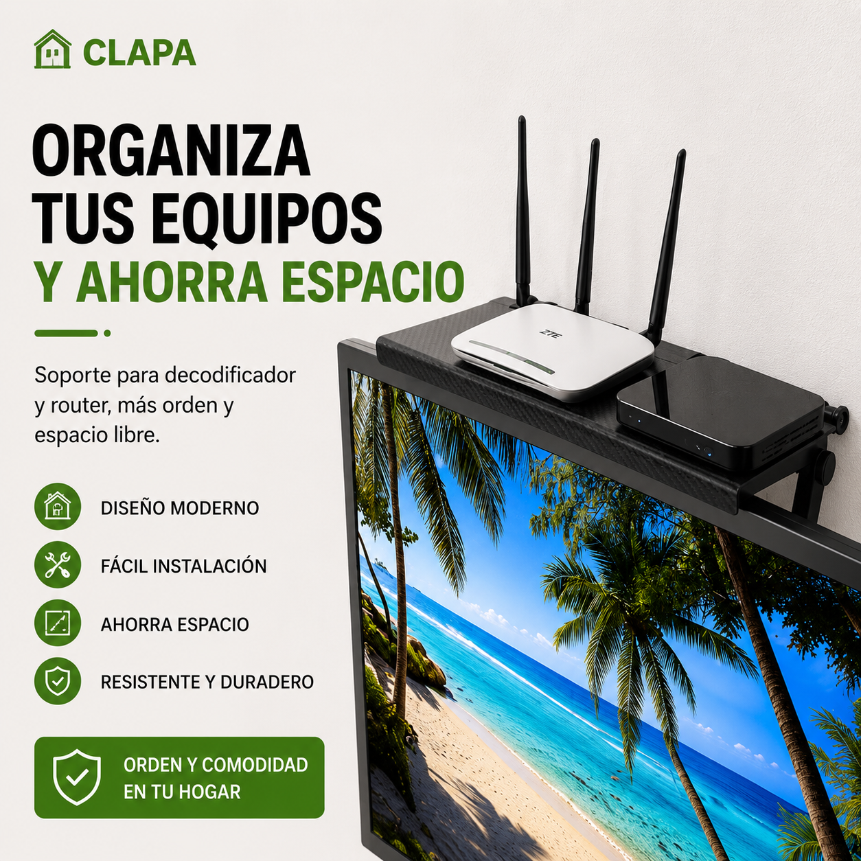 Soporte para Decodificador y Router CLAPA™ | Ordena tus Cables y Ahorra Espacio