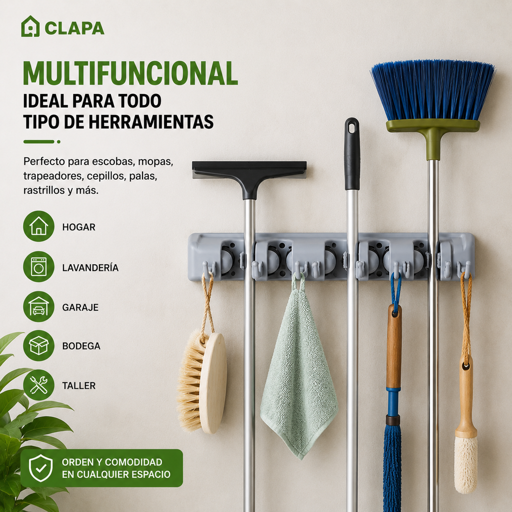 Organizador de Escobas y Herramientas CLAPA™ | Ahorra Espacio y Mantén Todo en Orden