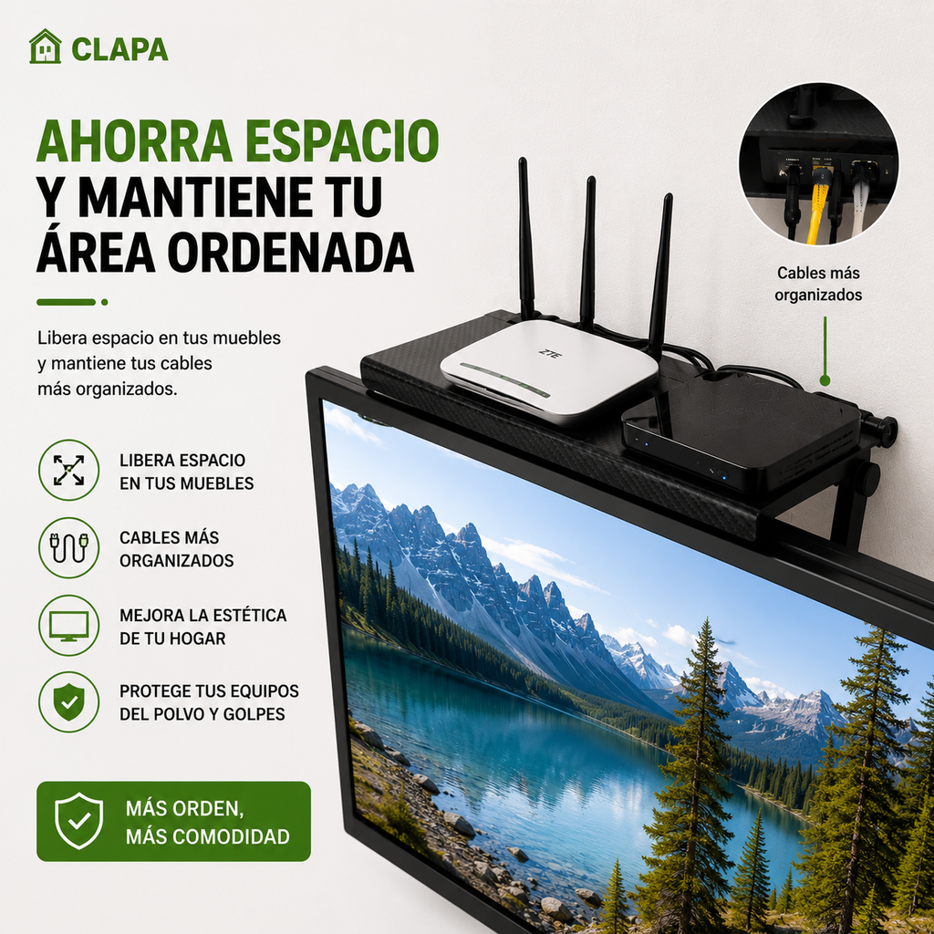 Soporte para Decodificador y Router CLAPA™ | Ordena tus Cables y Ahorra Espacio