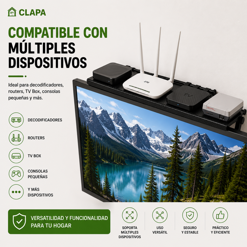 Soporte para Decodificador y Router CLAPA™ | Ordena tus Cables y Ahorra Espacio